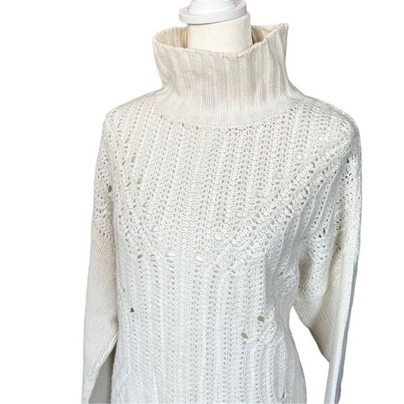 BCBGMaxAzria Gardenia Cream Sequin Merino Wool Mock Neck Tunic Sweater Sz Small - Picture 6 of 15